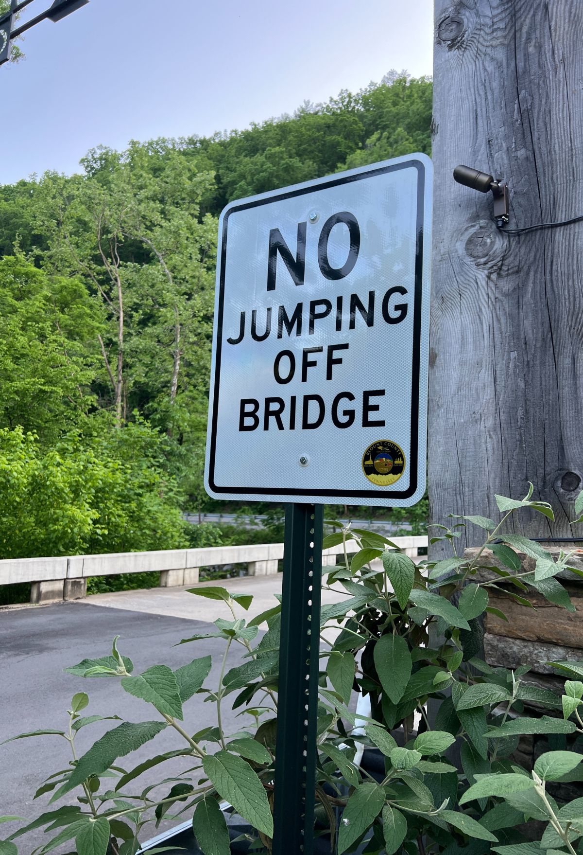 no jumping off bridge sign