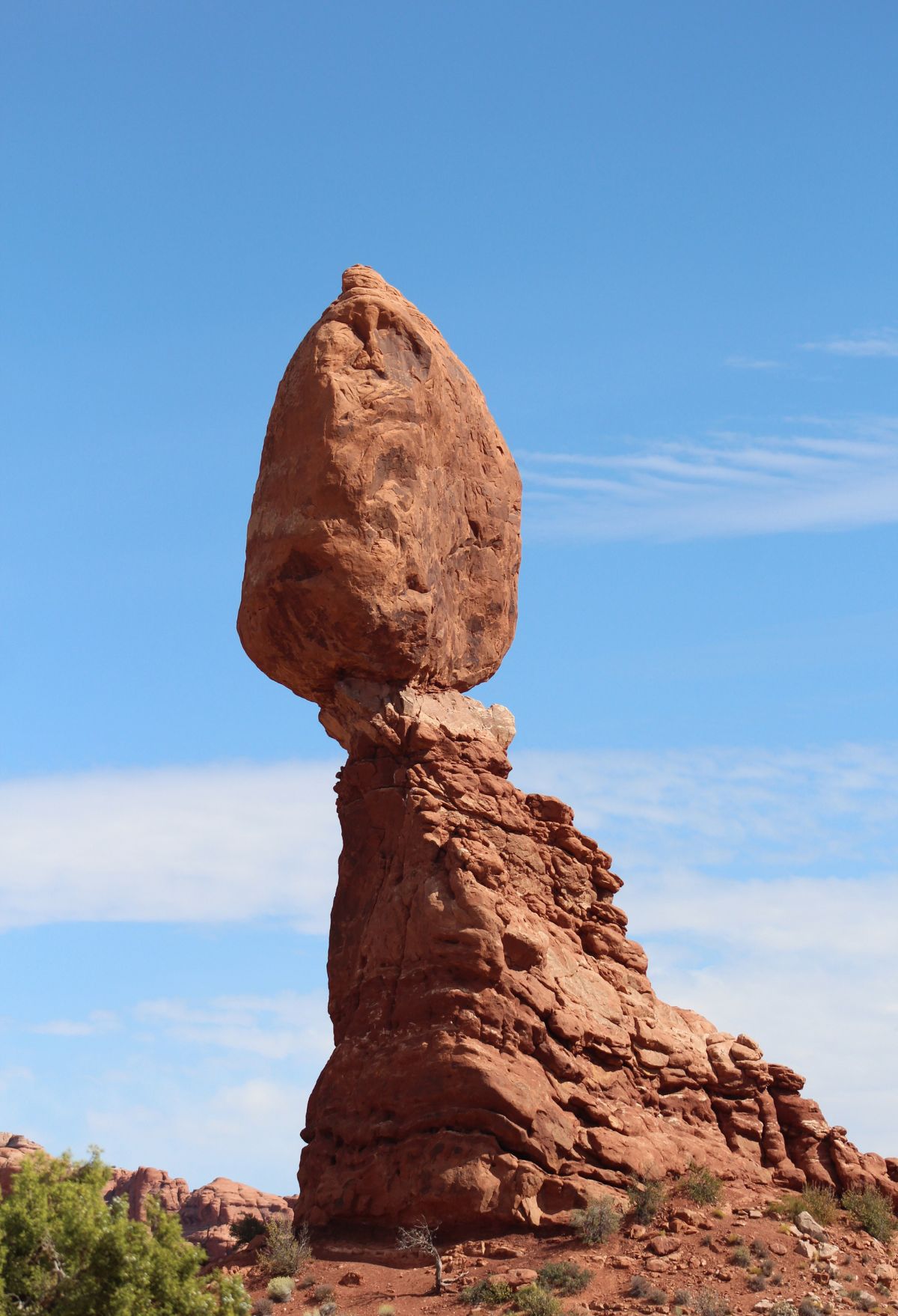 A rock formation in the desert. BALANCING ROCK ARCHES NP
