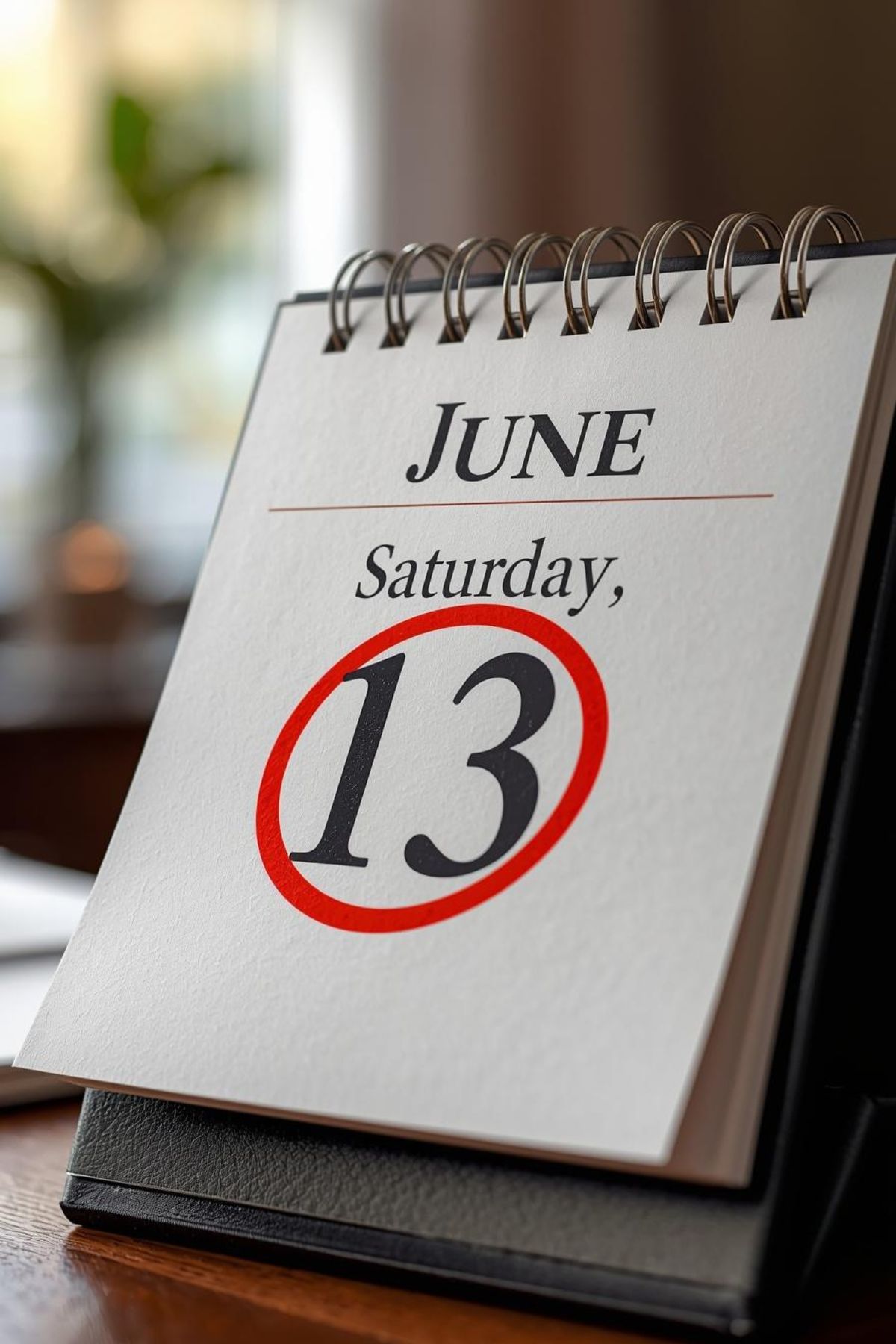 A desk calendar displays the date Saturday, June 13, with the number 13 circled in red to mark National Go RVing Day.